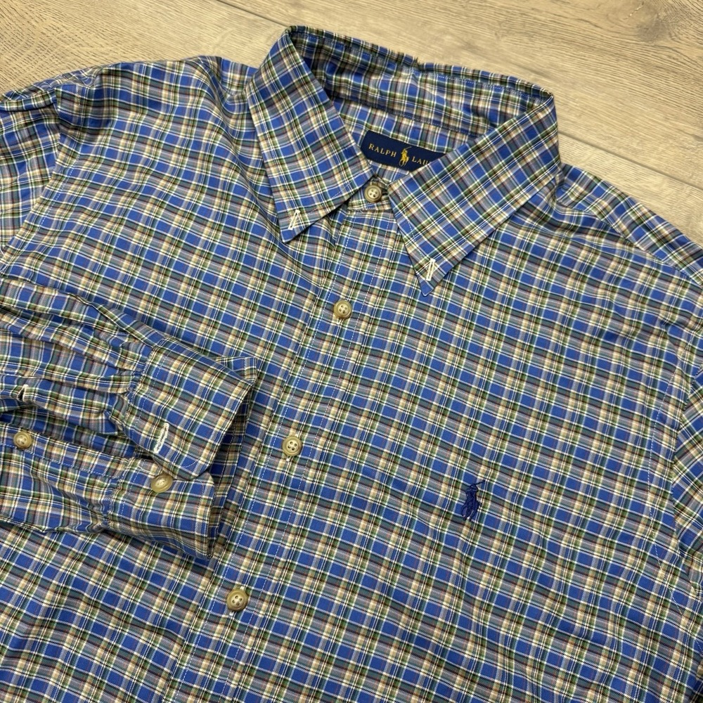 Ralph Lauren Multicolor Plaid Mens Button Down‎ Shirt Sz L Preppy Casual